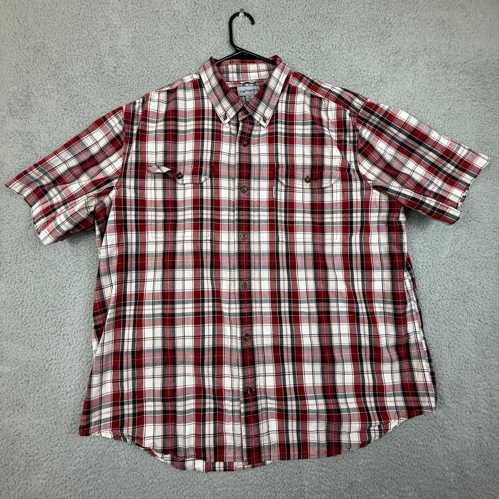 Carhartt 2XL Relaxed Fit Plaid Button Down Short‎ Sleeve Work Shirt